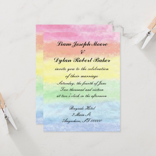 Hochzeitseinladungen "Rainbow Watercolor" Einladung (Vorderseite/Rückseite Beispiel)