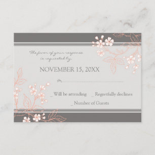 Hochzeitseinladungskarte mit Korallen-Grau-Blumenm RSVP Karte