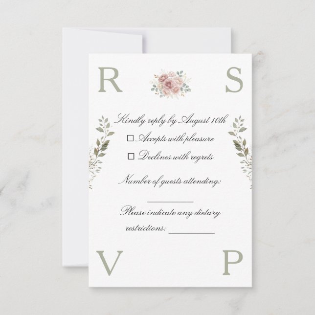 Hochzeitseinladungskarte verziert mit Blumen RSVP Karte (Vorderseite)
