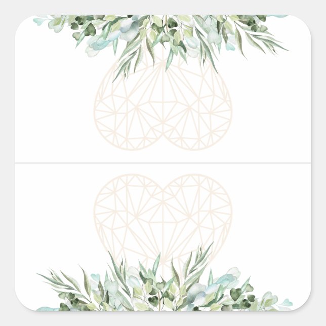 Hochzeitselegante Heart Foliage Divider Tabs Quadratischer Aufkleber (Vorderseite)