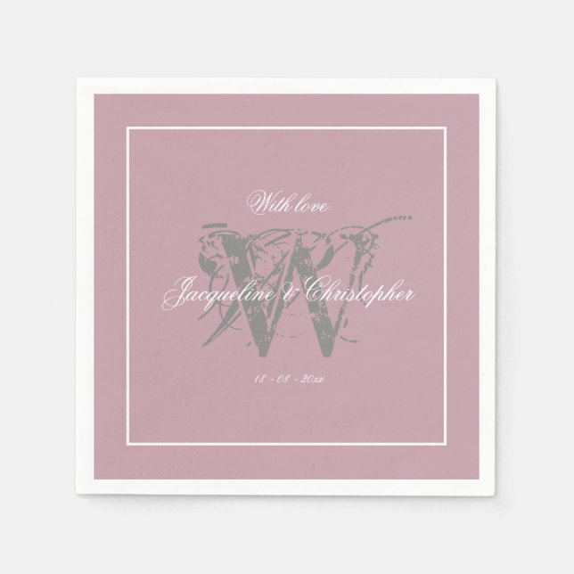 Hochzeitselegantes Monogram Chic Dusty Pink Paper Serviette (Vorderseite)
