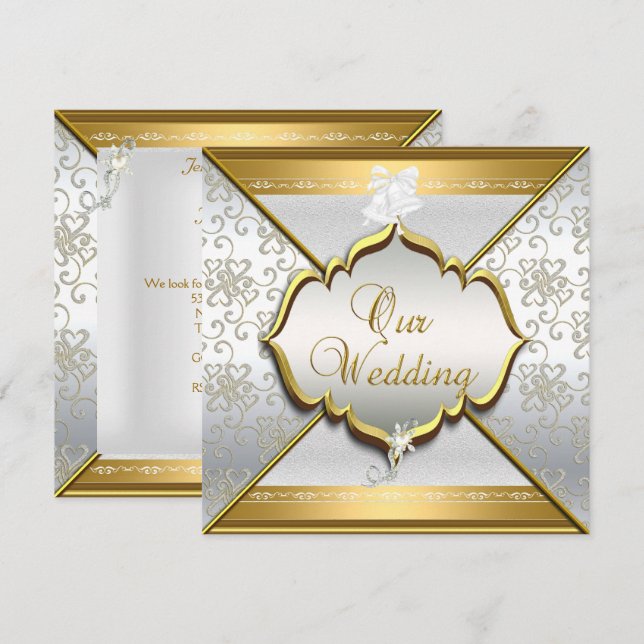 Hochzeitseleganz Weißes Silber Gold Einladung (Vorne/Hinten)