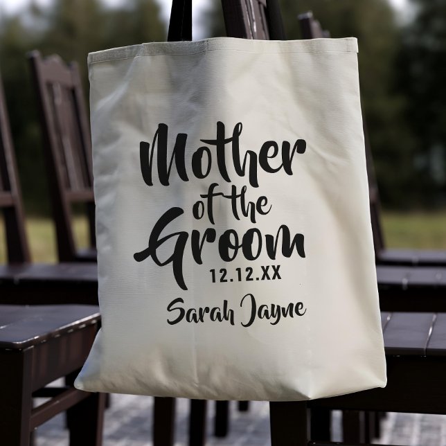 Hochzeitseltern Geschenk Mutter der Groom Tote Tas Tragetasche (A Mother of the Groom Tote bag with space for her name and your wedding date.)
