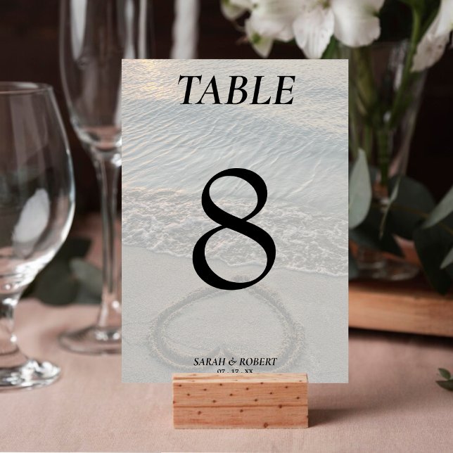 Hochzeitsempfang am Strand - Sandstrand Tischnummer (Beach Sand Heart Wedding Reception Table Number)