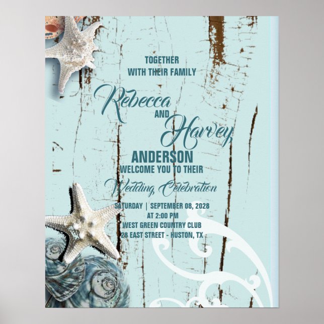 Hochzeitsempfang am Strand von Aqua Blue Poster (Vorne)