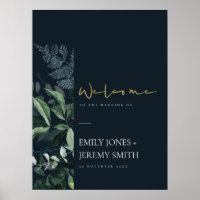 Hochzeitsempfang auf einer Navy Black Leafy Tropic