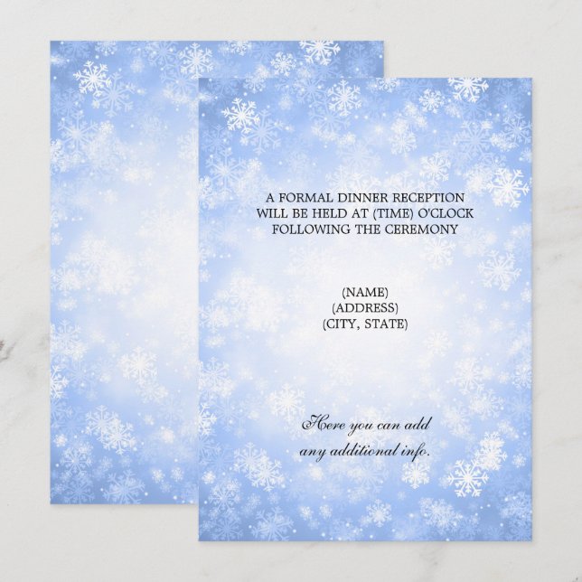 Hochzeitsempfang Blue Winter Wonderland Einladung (Vorne/Hinten)