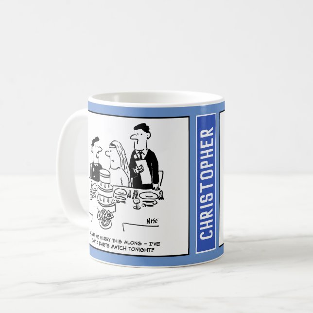 Hochzeitsempfang Bräutigam hat ein Darts Match Kaffeetasse (Vorderseite Links)