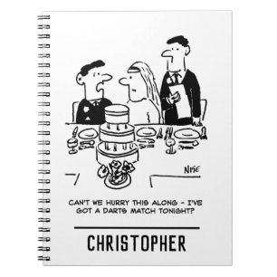 Hochzeitsempfang Bräutigam hat ein Darts Match Notizblock