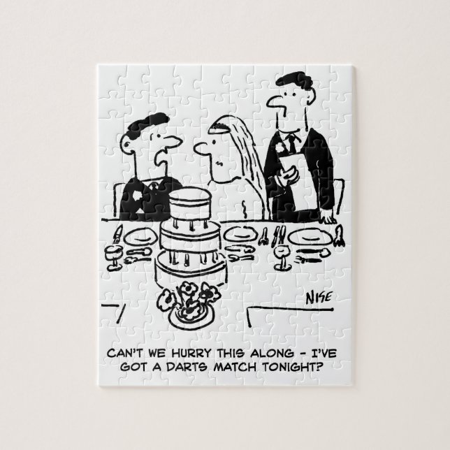 Hochzeitsempfang Bräutigam hat ein Darts Match Puzzle (Vertikal)
