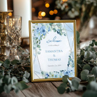 Hochzeitsempfang Dusty Blue Floral Silver Geometri