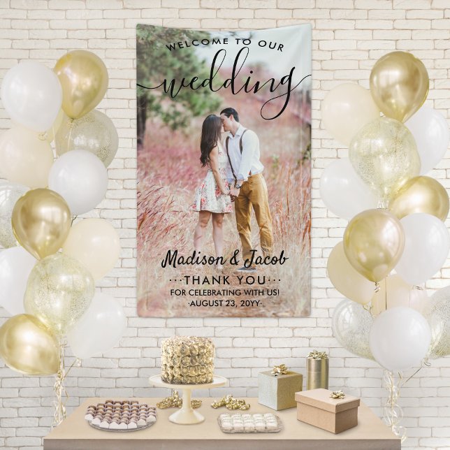 Hochzeitsempfang Einfaches vertikales Black Script Banner (Von Creator hochgeladen)