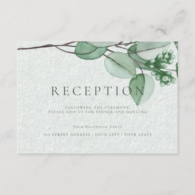 Hochzeitsempfang | Elegant Watercolor Eucalyptus Begleitkarte (Vorderseite)