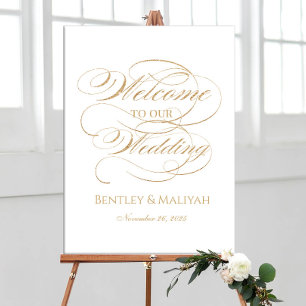 Hochzeitsempfang - elegante Goldkalligraphie Poster