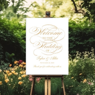 Hochzeitsempfang - elegante Goldkalligraphie Poster