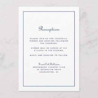 Hochzeitsempfang Elegantes Script Classic Navy Blu Begleitkarte