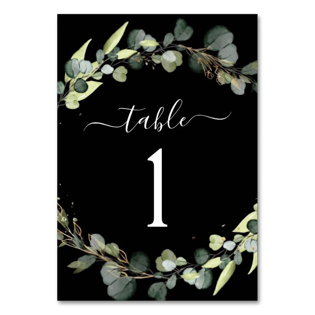 Hochzeitsempfang Eukalyptus Grüne Sukkulente Tischnummer (Rückseite)