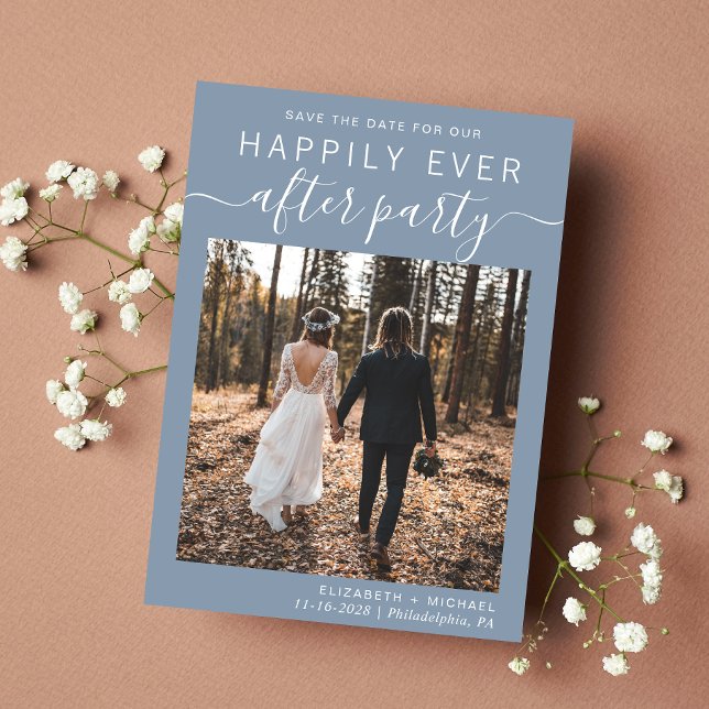 Hochzeitsempfang Foto Dusty Blue Save The Date (A chic save the date announcement for a reception to celebrate your elopement or private wedding)