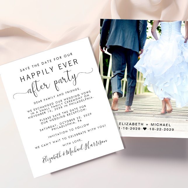 Hochzeitsempfang Foto Save the Date (A stylish save the date announcement for a reception to celebrate your elopement or private wedding)