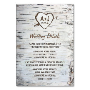 Hochzeitsempfang für Birch Tree + Unterkunftskarte Tischnummer