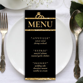 Hochzeitsempfang für Black & Gold Glitzer Menükarte