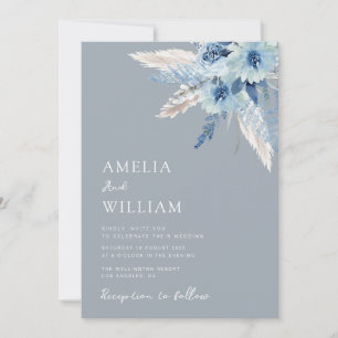 Hochzeitsempfang für blaues Pampasgras Einladung