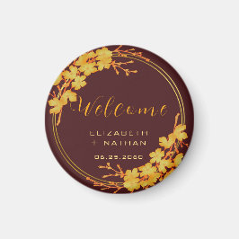 Hochzeitsempfang für Classy Burgundy & Gold Floral Magnet
