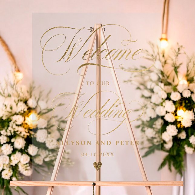 Hochzeitsempfang für Foto-Kalligrafie Acrylschild (Photo calligraphy chic gold wedding welcome acrylic sign)