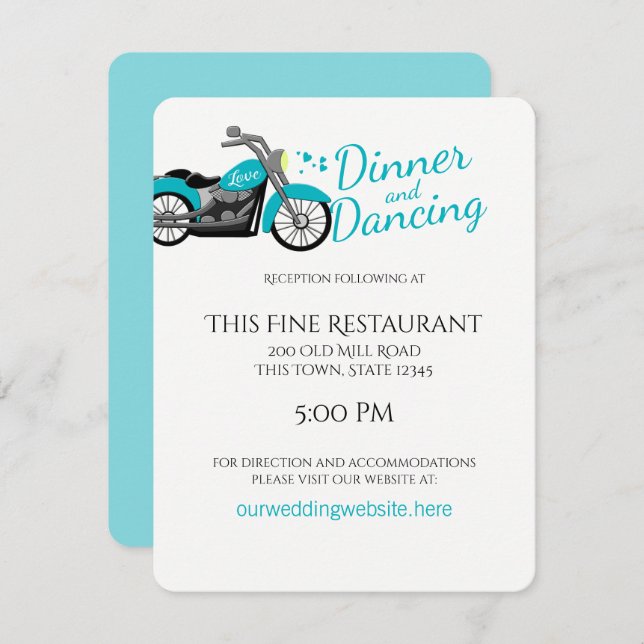 Hochzeitsempfang für Motorrad und Herz Einladung (Vorne/Hinten)