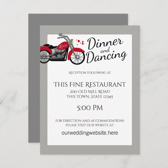 Hochzeitsempfang für Motorräder und Herz Einladung (Vorne/Hinten)