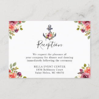 Hochzeitsempfang für Navy Blue Nautical Anchor Begleitkarte