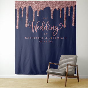 Hochzeitsempfang für Navy Blue Rose Gold Glitzer Wandteppich