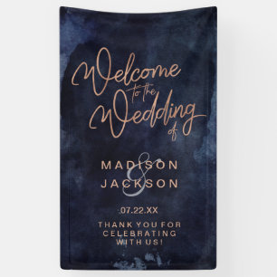 Hochzeitsempfang für Navy Blue Watercolor & Rose Banner