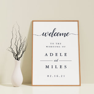 Hochzeitsempfang für Navy & White Calligraphy Poster