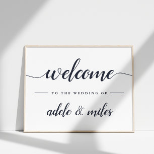 Hochzeitsempfang für Navy & White Calligraphy Poster