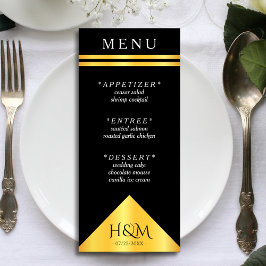 Hochzeitsempfang für schwarze und goldene Streifen Menükarte