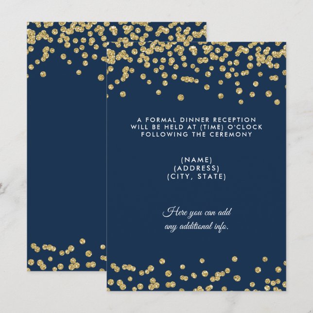 Hochzeitsempfang Gold Imitate Glitzer Confetti Nav Einladung (Vorne/Hinten)