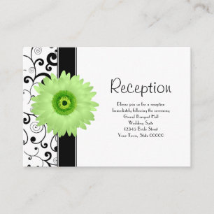 Hochzeitsempfang Green Gerbera Daisy Black Scroll Begleitkarte
