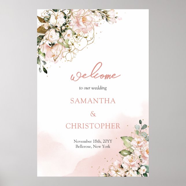 Hochzeitsempfang im eleganten Boho Aquarell Rosa Poster (Vorne)