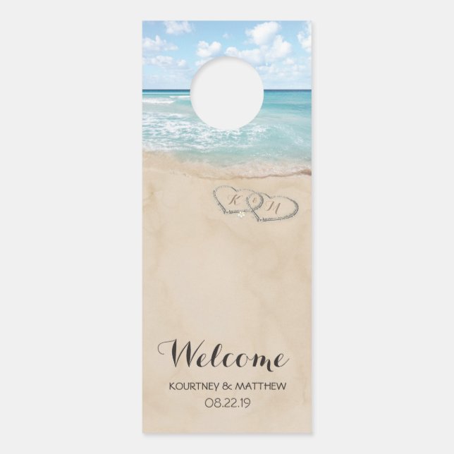 Hochzeitsempfang im tropischen Vintag Beach Heart  Türanhänger (Vorderseite)