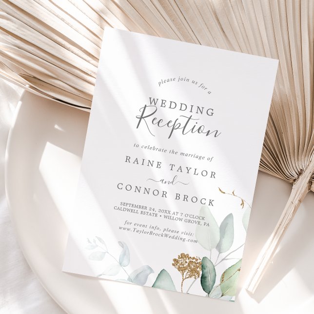 Hochzeitsempfang in Airy Greenery und Gold Leaf Einladung (Von Creator hochgeladen)