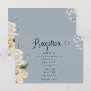 Hochzeitsempfang in Blau-Gelb und Weiß Begleitkarte