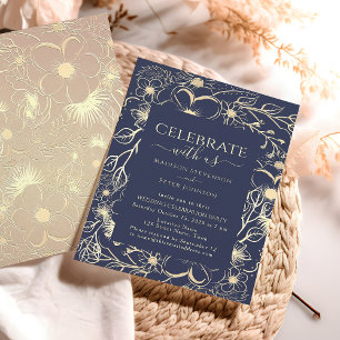 Hochzeitsempfang in Blau und Gold Einladung