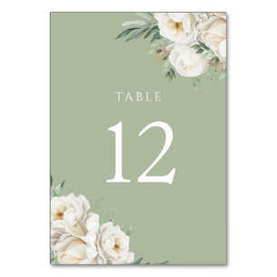 Hochzeitsempfang in der Blume Sage Green & White Tischnummer
