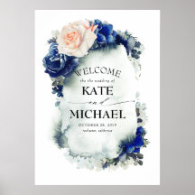 Hochzeitsempfang in Navy Blue und Peach Floral Vin