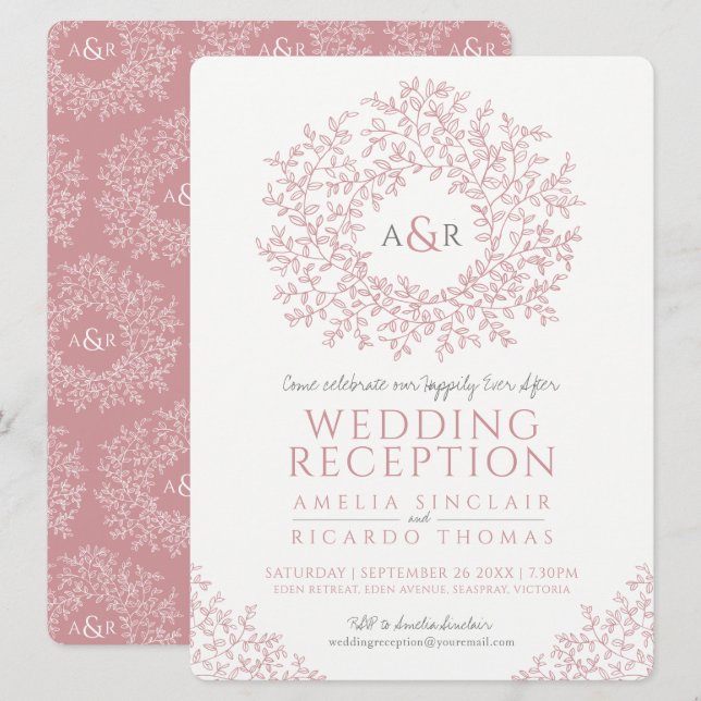 Hochzeitsempfang in Rosa Einladung (Vorne/Hinten)