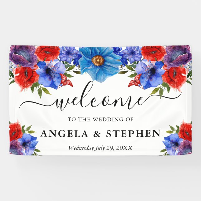 Hochzeitsempfang in Rot und Blau Banner (Horizontal)