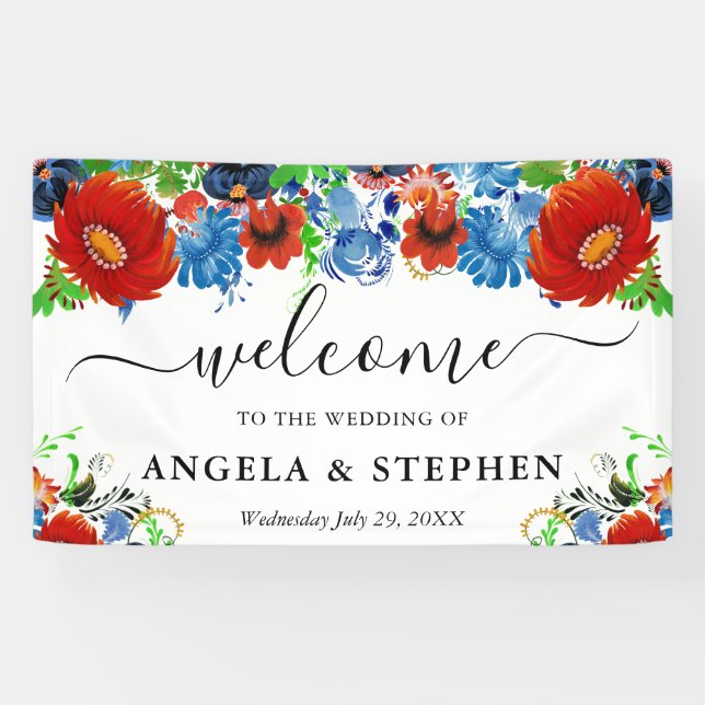 Hochzeitsempfang in Rot und Blau Banner (Horizontal)