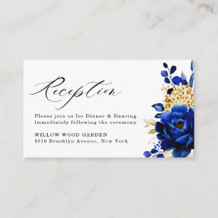 Hochzeitsempfang in Royal Blue Yellow Gold Floral Begleitkarte