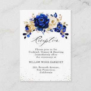 Hochzeitsempfang in Royal Blue Yellow Gold Floral Begleitkarte
